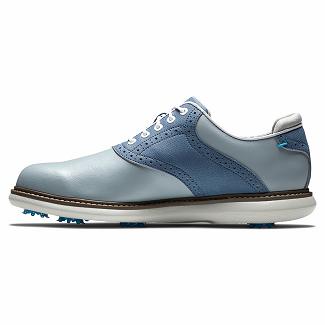 Men's Footjoy Traditions Spikes Golf Shoes Grey/Blue NZ-143071